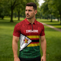 Zimbabwe Cricket Custom Zipper Polo Shirt Zimbabwean Pattern Flag Motif - Wonder Print Shop