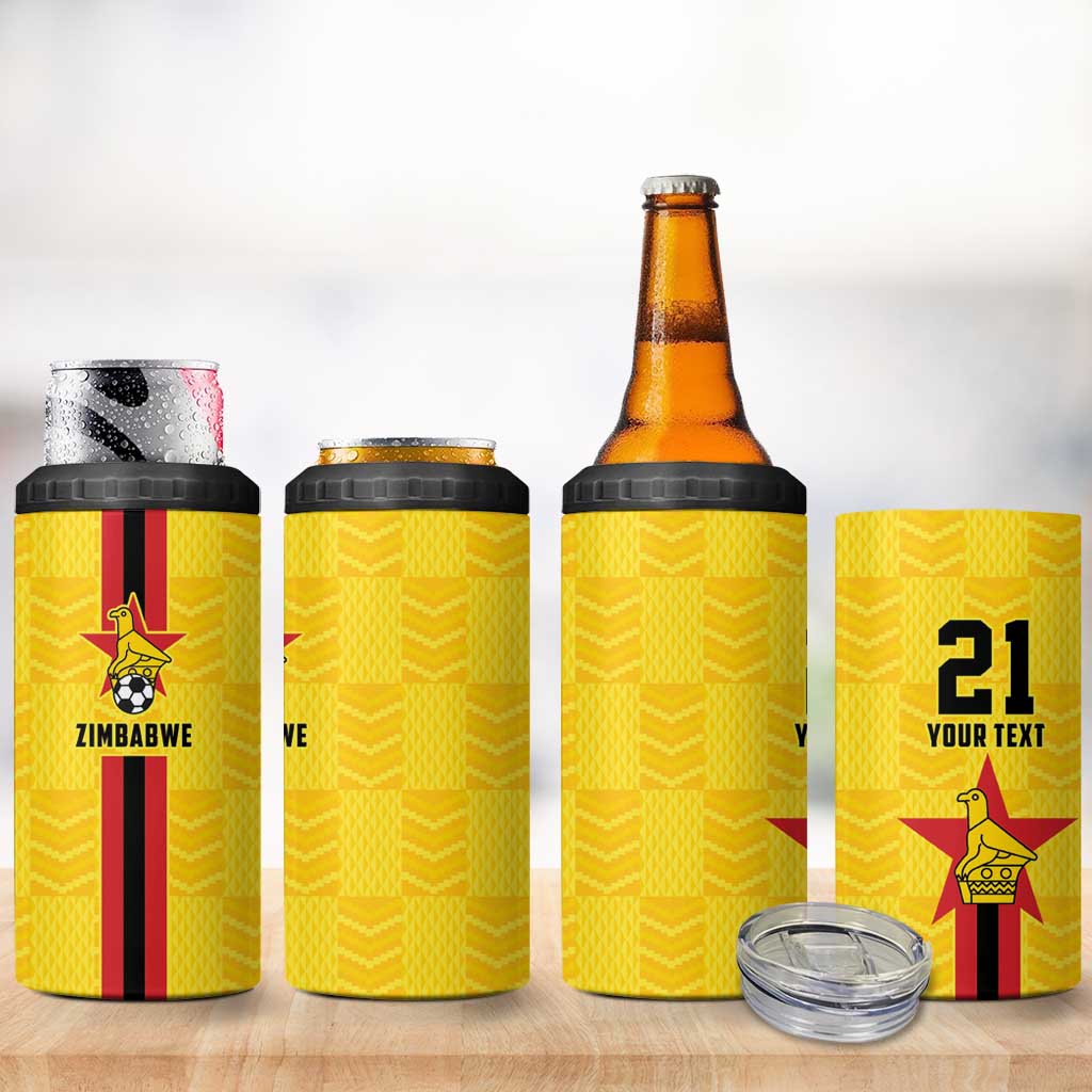 Zimbabwe Football Custom 4 in 1 Can Cooler Tumbler The Warriors with Zimbabwe Bird - Wonder Print Shop