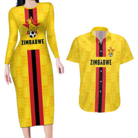 Zimbabwe Football Custom Couples Matching Long Sleeve Bodycon Dress and Hawaiian Shirt The Warriors with Zimbabwe Bird - Wonder Print Shop