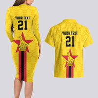 Zimbabwe Football Custom Couples Matching Long Sleeve Bodycon Dress and Hawaiian Shirt The Warriors with Zimbabwe Bird - Wonder Print Shop
