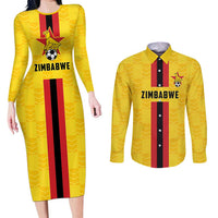 Zimbabwe Football Custom Couples Matching Long Sleeve Bodycon Dress and Long Sleeve Button Shirt The Warriors with Zimbabwe Bird - Wonder Print Shop
