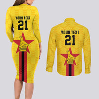 Zimbabwe Football Custom Couples Matching Long Sleeve Bodycon Dress and Long Sleeve Button Shirt The Warriors with Zimbabwe Bird - Wonder Print Shop