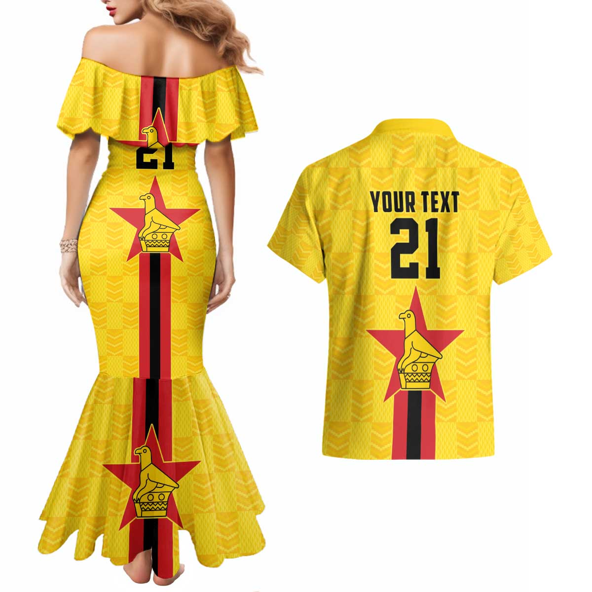 Zimbabwe Football Custom Couples Matching Mermaid Dress and Hawaiian Shirt The Warriors with Zimbabwe Bird - Wonder Print Shop