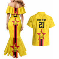 Zimbabwe Football Custom Couples Matching Mermaid Dress and Hawaiian Shirt The Warriors with Zimbabwe Bird - Wonder Print Shop