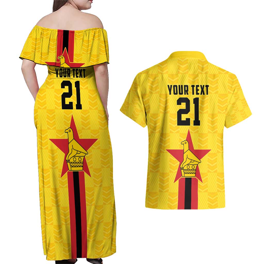 Zimbabwe Football Custom Couples Matching Off Shoulder Maxi Dress and Hawaiian Shirt The Warriors with Zimbabwe Bird - Wonder Print Shop