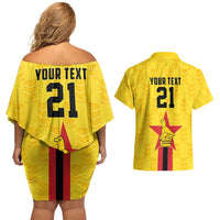 Zimbabwe Football Custom Couples Matching Off Shoulder Short Dress and Hawaiian Shirt The Warriors with Zimbabwe Bird - Wonder Print Shop