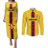 Zimbabwe Football Custom Couples Matching Puletasi and Long Sleeve Button Shirt The Warriors with Zimbabwe Bird - Wonder Print Shop
