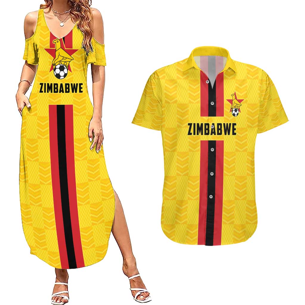 Zimbabwe Football Custom Couples Matching Summer Maxi Dress and Hawaiian Shirt The Warriors with Zimbabwe Bird - Wonder Print Shop