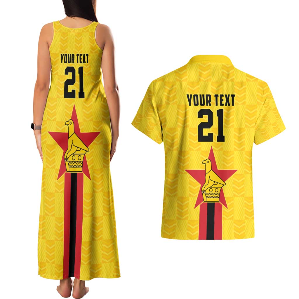 Zimbabwe Football Custom Couples Matching Tank Maxi Dress and Hawaiian Shirt The Warriors with Zimbabwe Bird - Wonder Print Shop