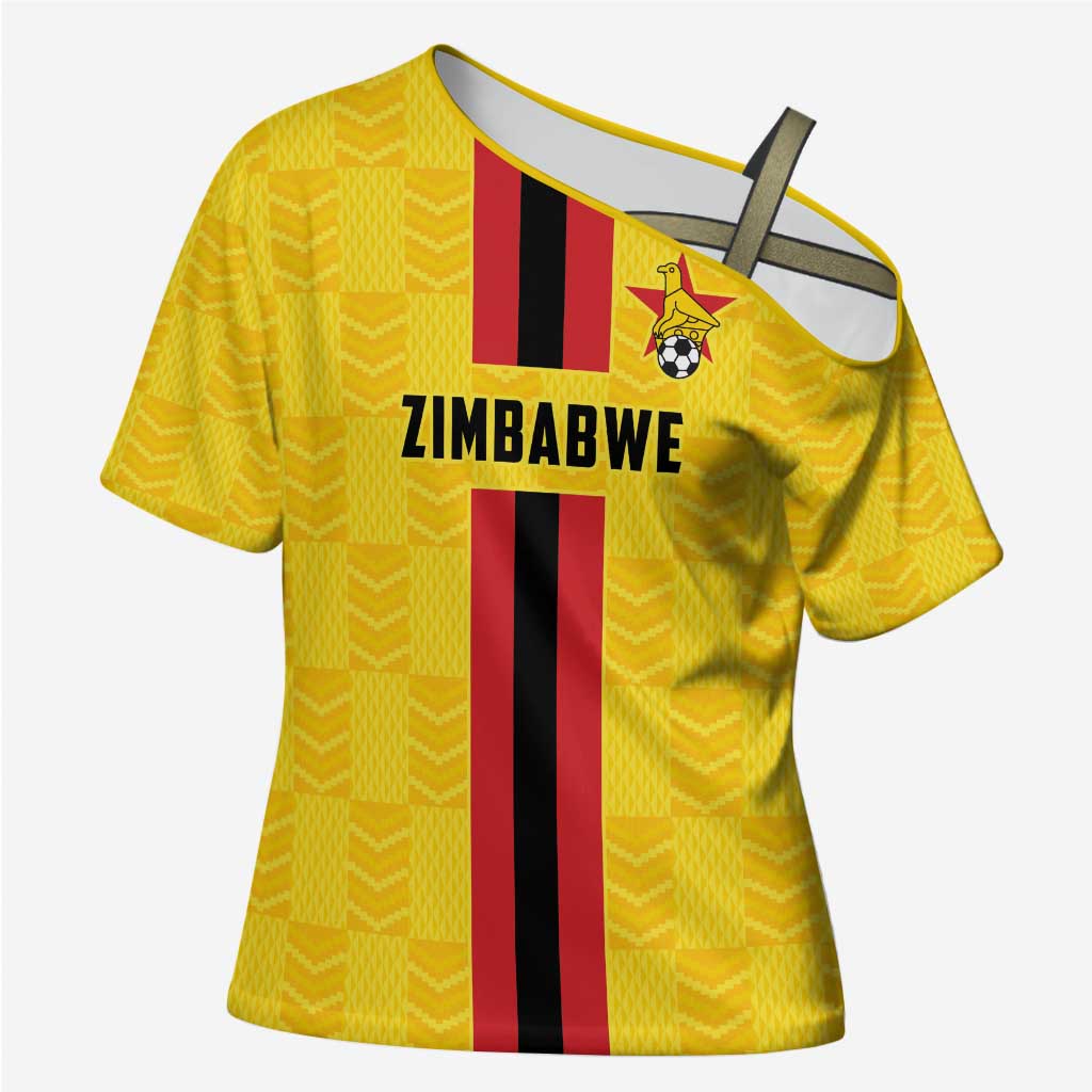 Zimbabwe Football Custom Cross Shoulder Shirt The Warriors with Zimbabwe Bird - Wonder Print Shop