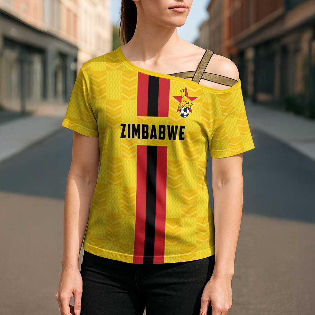Zimbabwe Football Custom Cross Shoulder Shirt The Warriors with Zimbabwe Bird - Wonder Print Shop