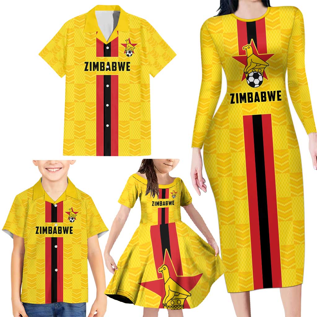Zimbabwe Football Custom Family Matching Long Sleeve Bodycon Dress and Hawaiian Shirt The Warriors with Zimbabwe Bird - Wonder Print Shop