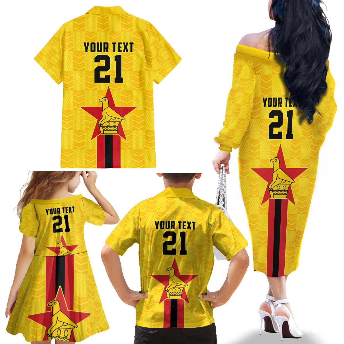 Zimbabwe Football Custom Family Matching Off The Shoulder Long Sleeve Dress and Hawaiian Shirt The Warriors with Zimbabwe Bird - Wonder Print Shop