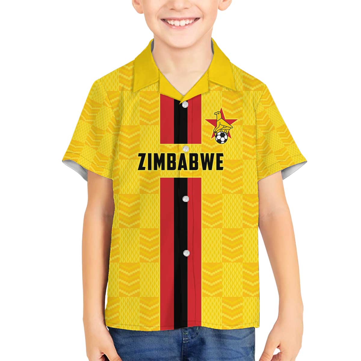 Zimbabwe Football Custom Family Matching Off The Shoulder Long Sleeve Dress and Hawaiian Shirt The Warriors with Zimbabwe Bird - Wonder Print Shop