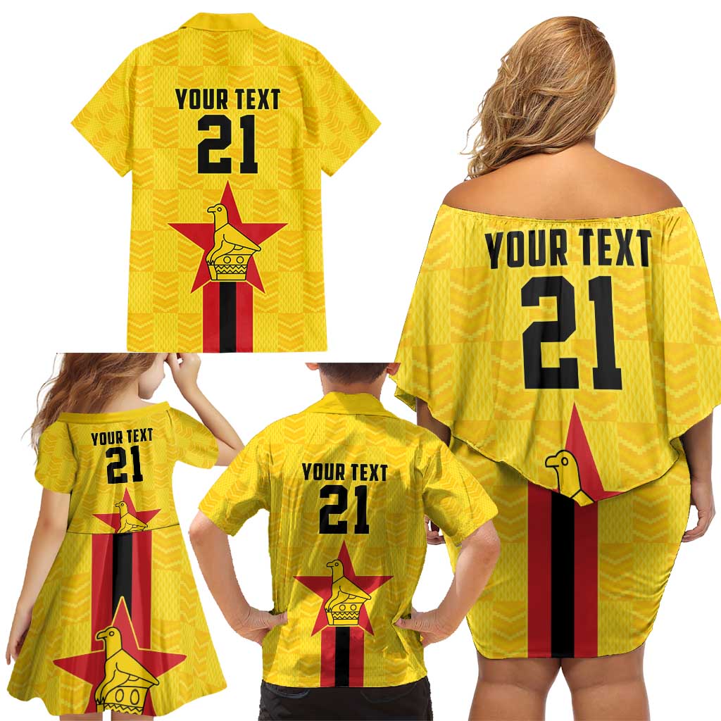 Zimbabwe Football Custom Family Matching Off Shoulder Short Dress and Hawaiian Shirt The Warriors with Zimbabwe Bird - Wonder Print Shop