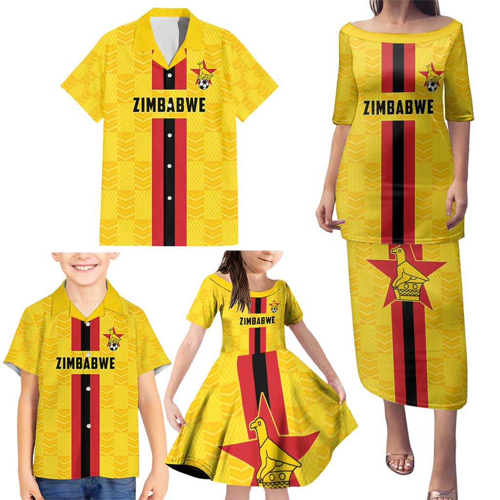 Zimbabwe Football Custom Family Matching Puletasi and Hawaiian Shirt The Warriors with Zimbabwe Bird - Wonder Print Shop