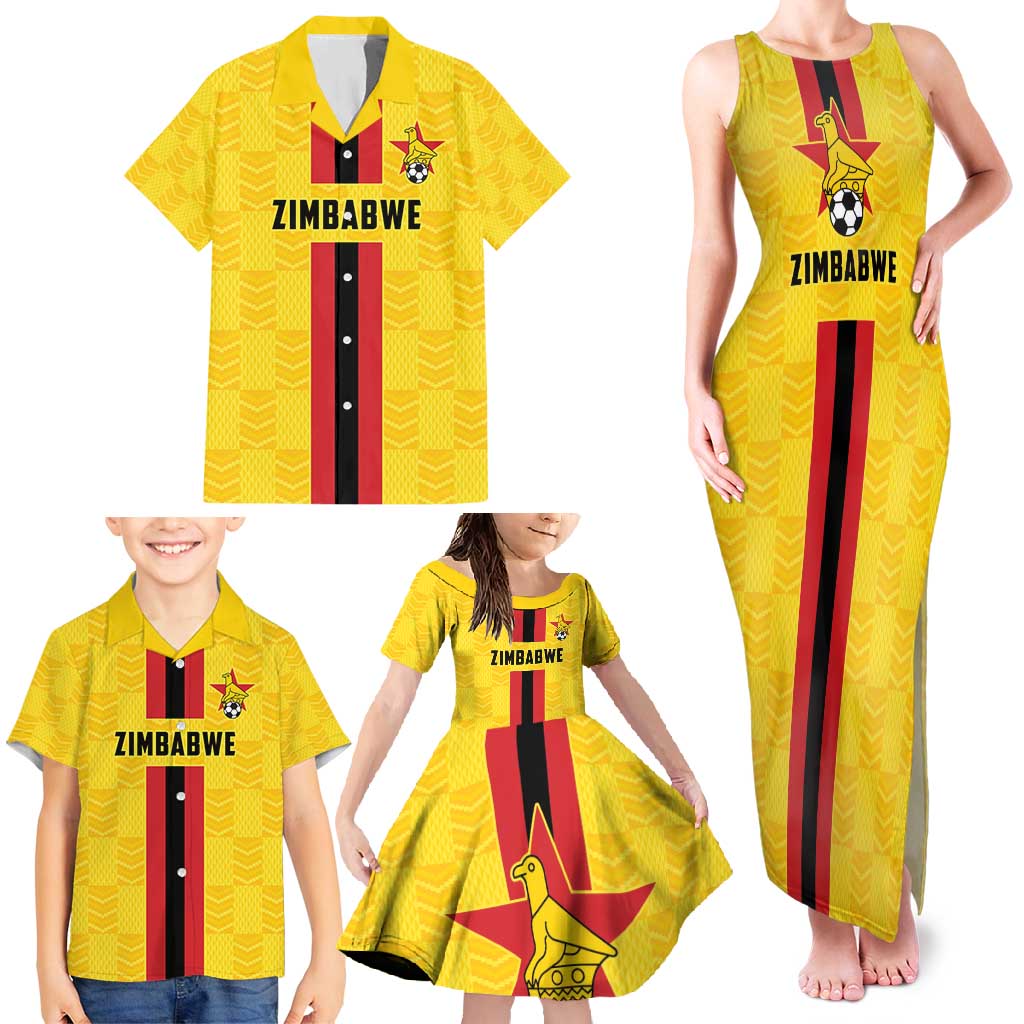 Zimbabwe Football Custom Family Matching Tank Maxi Dress and Hawaiian Shirt The Warriors with Zimbabwe Bird - Wonder Print Shop
