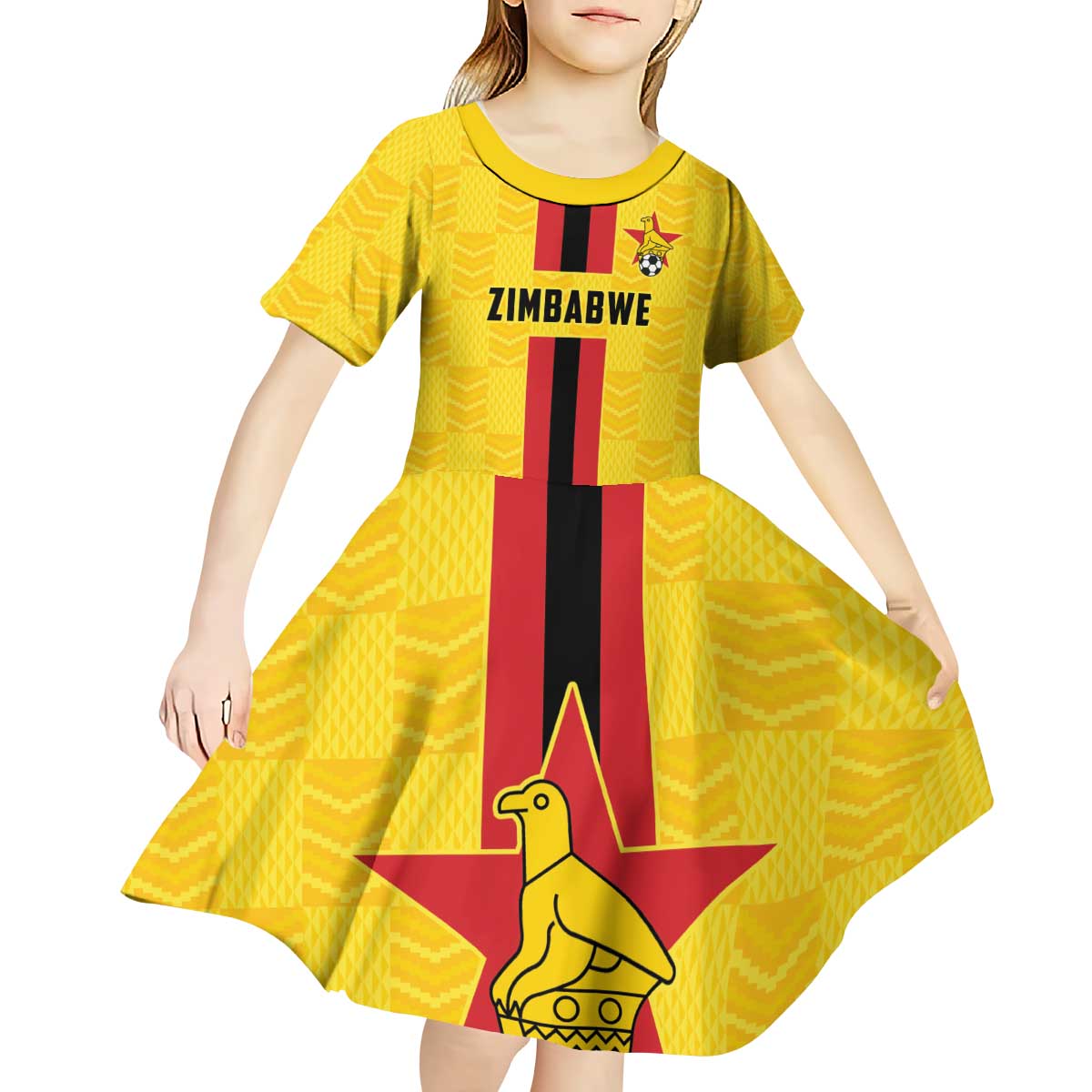 Zimbabwe Football Custom Kid Short Sleeve Dress The Warriors with Zimbabwe Bird - Wonder Print Shop