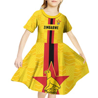 Zimbabwe Football Custom Kid Short Sleeve Dress The Warriors with Zimbabwe Bird - Wonder Print Shop