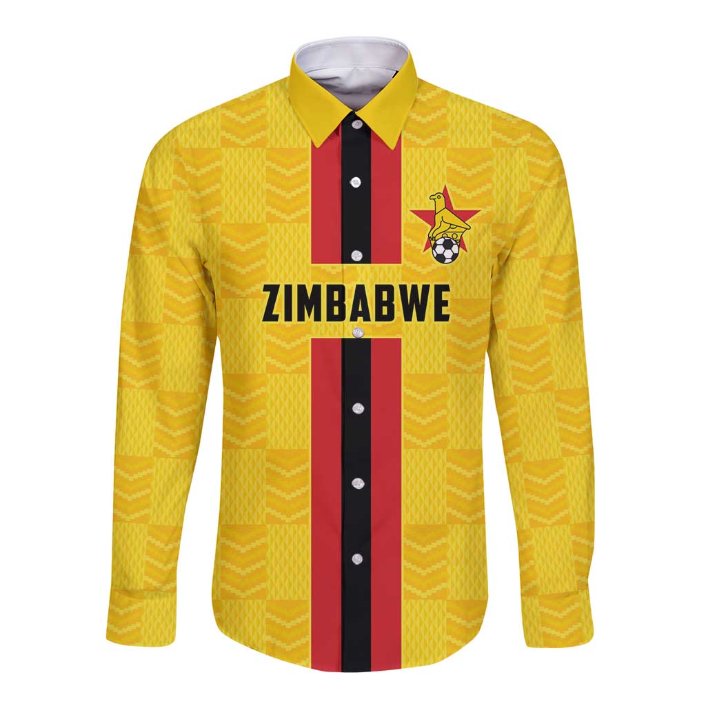 Zimbabwe Football Custom Long Sleeve Button Shirt The Warriors with Zimbabwe Bird - Wonder Print Shop