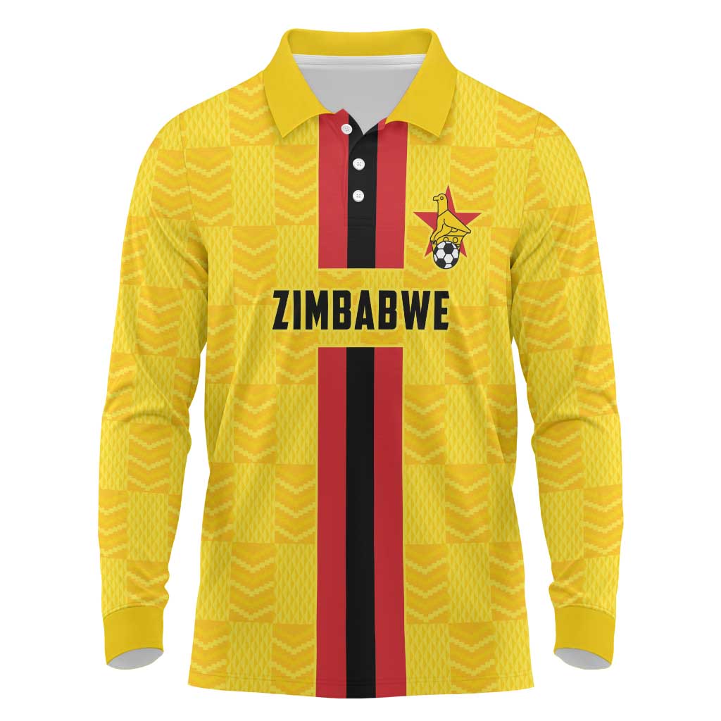 Zimbabwe Football Custom Long Sleeve Polo Shirt The Warriors with Zimbabwe Bird - Wonder Print Shop