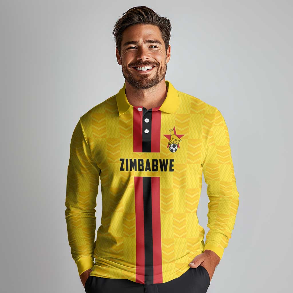 Zimbabwe Football Custom Long Sleeve Polo Shirt The Warriors with Zimbabwe Bird - Wonder Print Shop