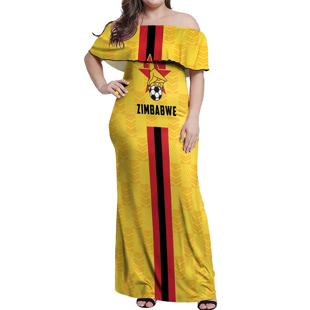 Zimbabwe Football Custom Off Shoulder Maxi Dress The Warriors with Zimbabwe Bird - Wonder Print Shop
