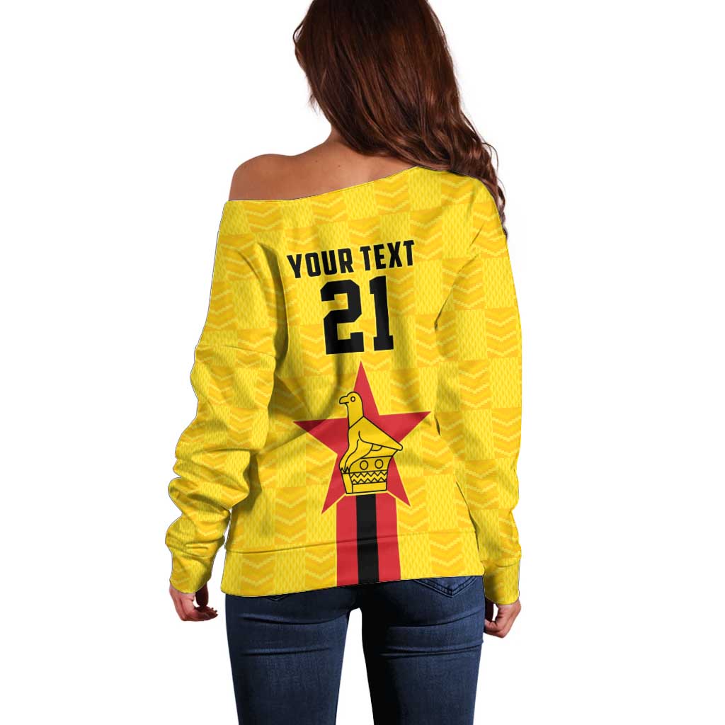 Zimbabwe Football Custom Off Shoulder Sweater The Warriors with Zimbabwe Bird - Wonder Print Shop