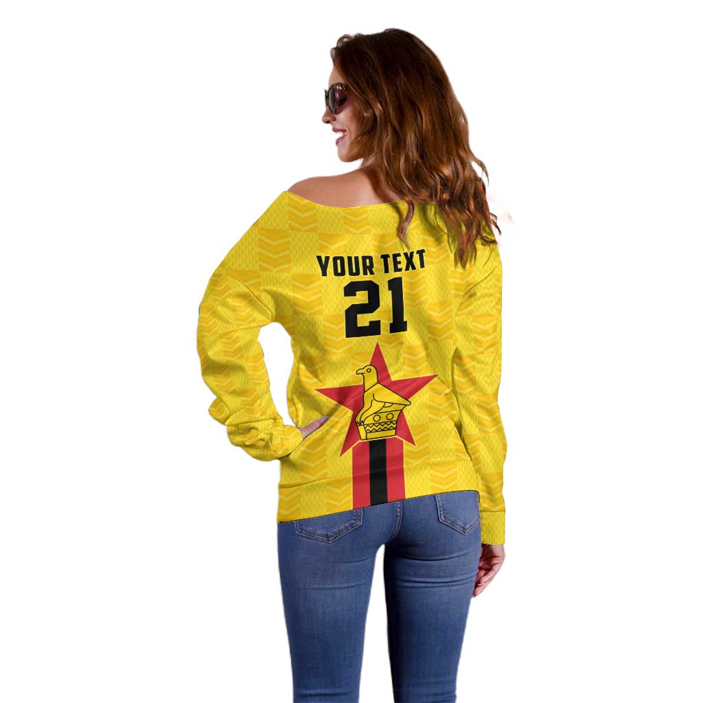 Zimbabwe Football Custom Off Shoulder Sweater The Warriors with Zimbabwe Bird - Wonder Print Shop