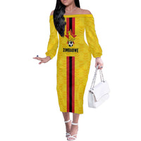 Zimbabwe Football Custom Off The Shoulder Long Sleeve Dress The Warriors with Zimbabwe Bird - Wonder Print Shop