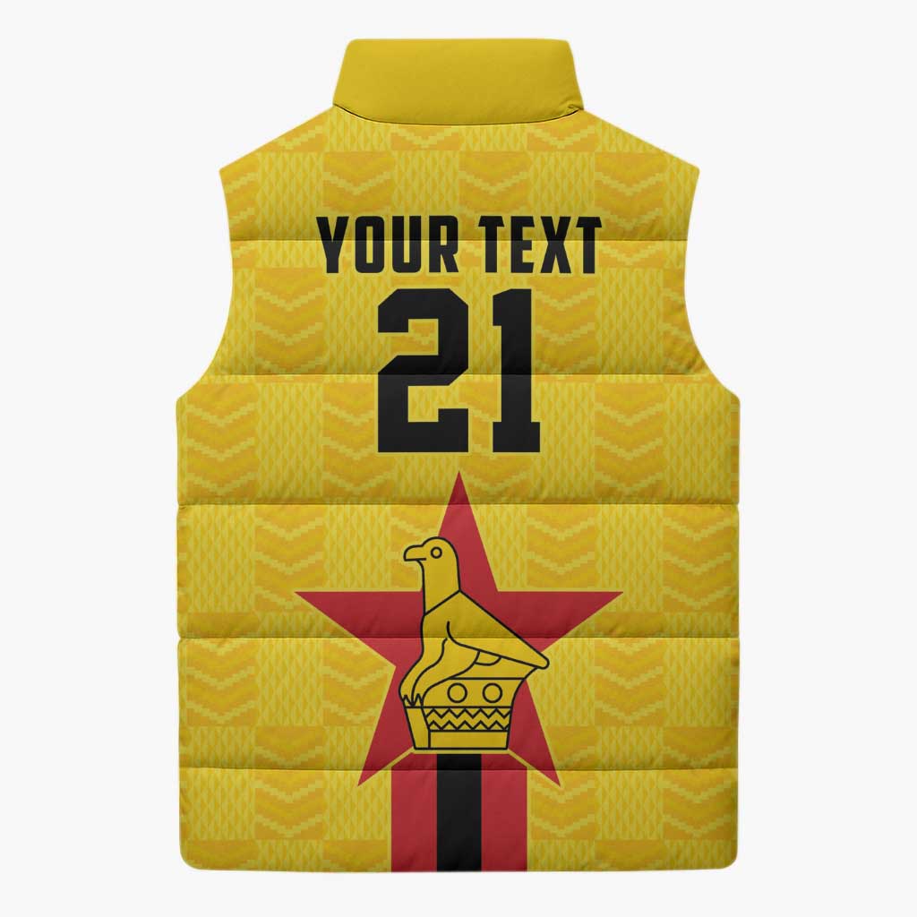 Zimbabwe Football Custom Sleeveless Puffer Jacket The Warriors with Zimbabwe Bird - Wonder Print Shop