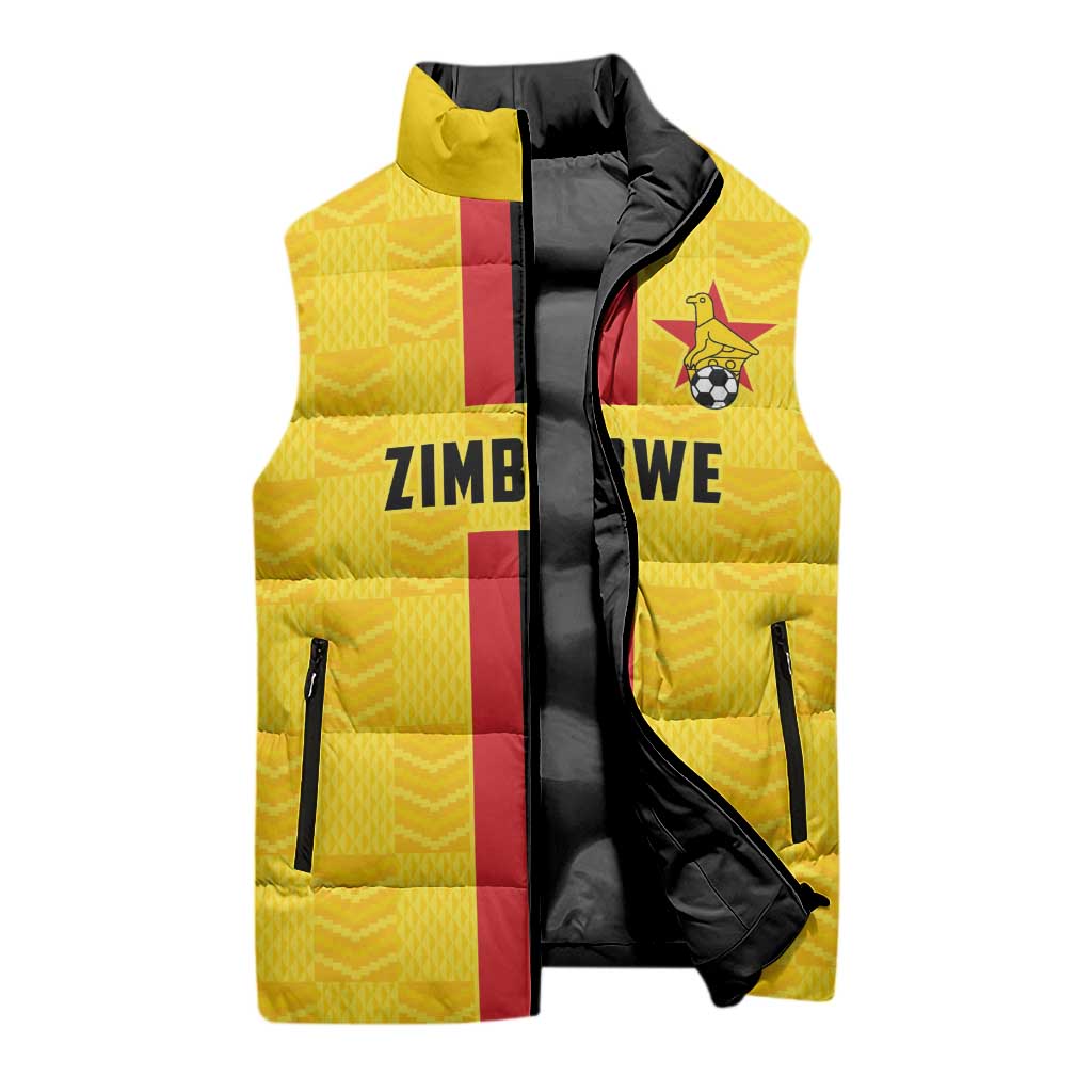 Zimbabwe Football Custom Sleeveless Puffer Jacket The Warriors with Zimbabwe Bird - Wonder Print Shop
