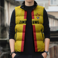 Zimbabwe Football Custom Sleeveless Puffer Jacket The Warriors with Zimbabwe Bird - Wonder Print Shop
