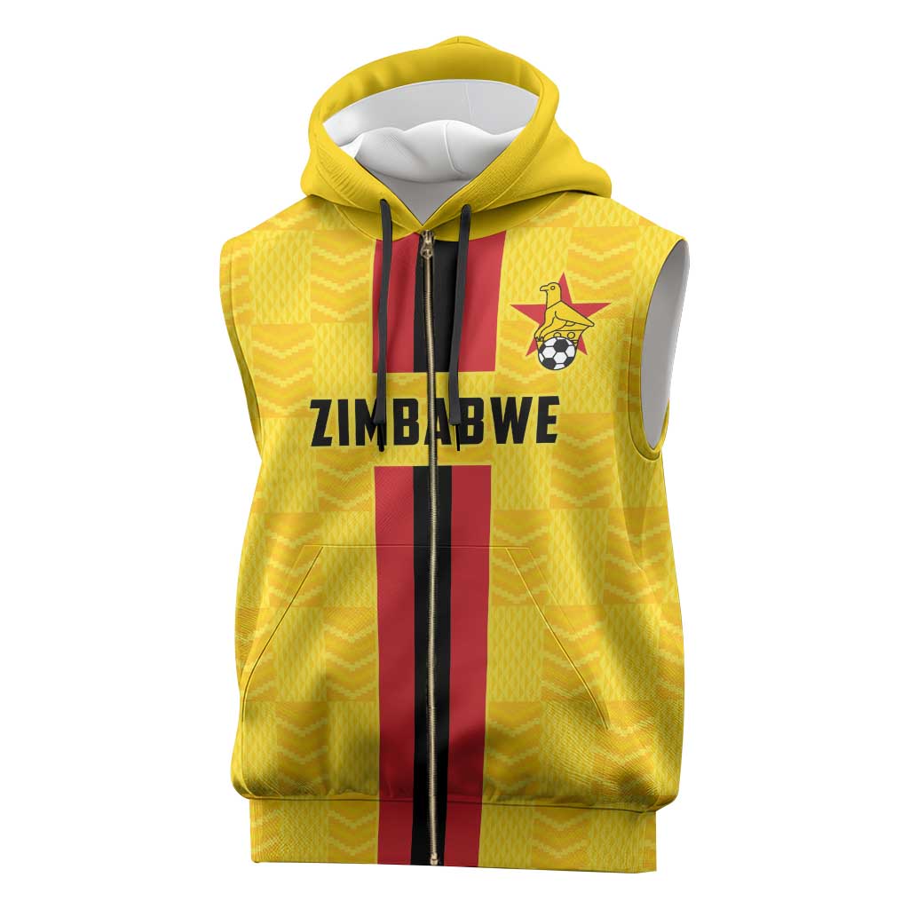 Zimbabwe Football Custom Sleeveless Zip Hoodie The Warriors with Zimbabwe Bird - Wonder Print Shop