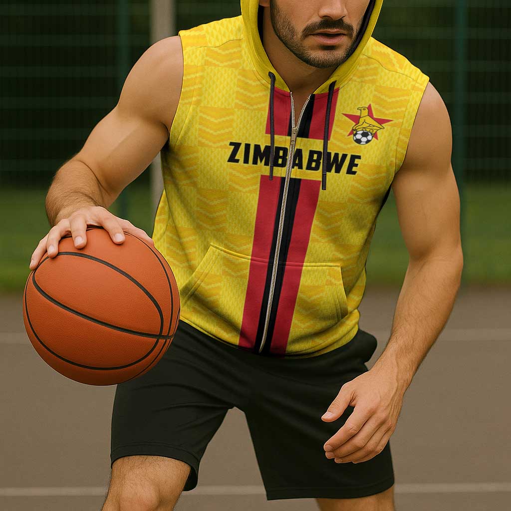 Zimbabwe Football Custom Sleeveless Zip Hoodie The Warriors with Zimbabwe Bird - Wonder Print Shop