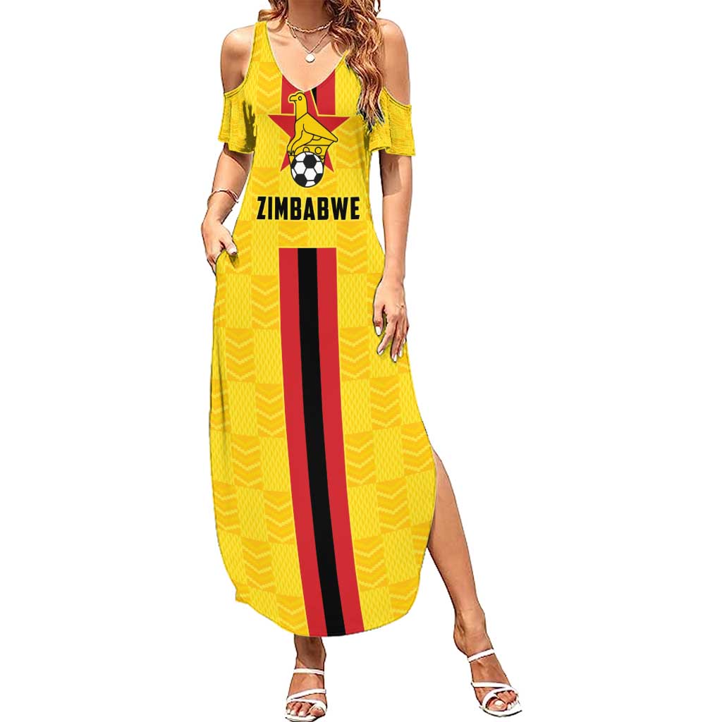 Zimbabwe Football Custom Summer Maxi Dress The Warriors with Zimbabwe Bird - Wonder Print Shop