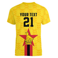 Zimbabwe Football Custom Women V-Neck T-Shirt The Warriors with Zimbabwe Bird - Wonder Print Shop
