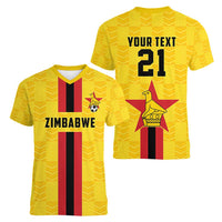 Zimbabwe Football Custom Women V-Neck T-Shirt The Warriors with Zimbabwe Bird - Wonder Print Shop