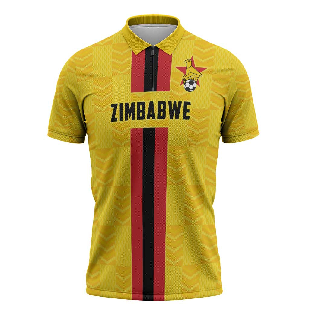 Zimbabwe Football Custom Zipper Polo Shirt The Warriors with Zimbabwe Bird - Wonder Print Shop