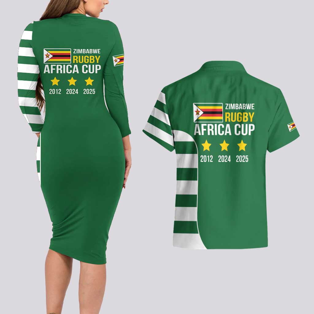 Zimbabwe Rugby Couples Matching Long Sleeve Bodycon Dress and Hawaiian Shirt One For The History Sables - Wonder Print Shop