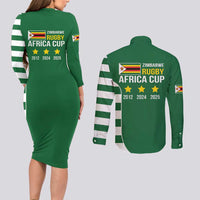 Zimbabwe Rugby Couples Matching Long Sleeve Bodycon Dress and Long Sleeve Button Shirt One For The History Sables - Wonder Print Shop