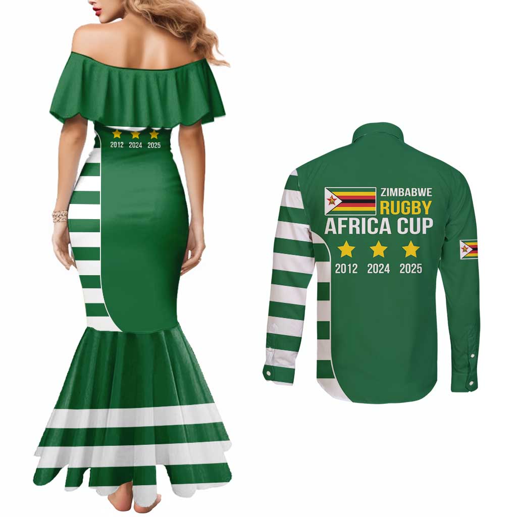 Zimbabwe Rugby Couples Matching Mermaid Dress and Long Sleeve Button Shirt One For The History Sables - Wonder Print Shop