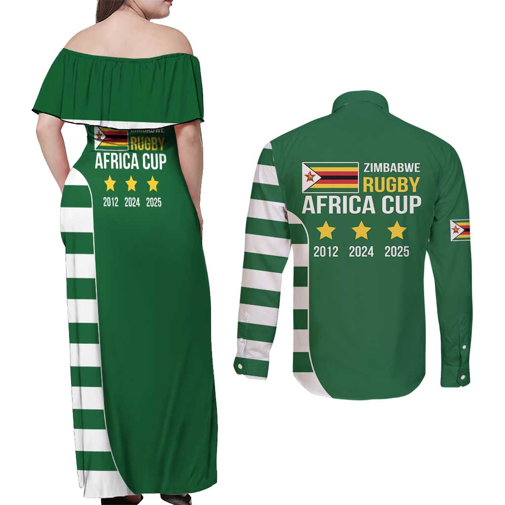 Zimbabwe Rugby Couples Matching Off Shoulder Maxi Dress and Long Sleeve Button Shirt One For The History Sables - Wonder Print Shop