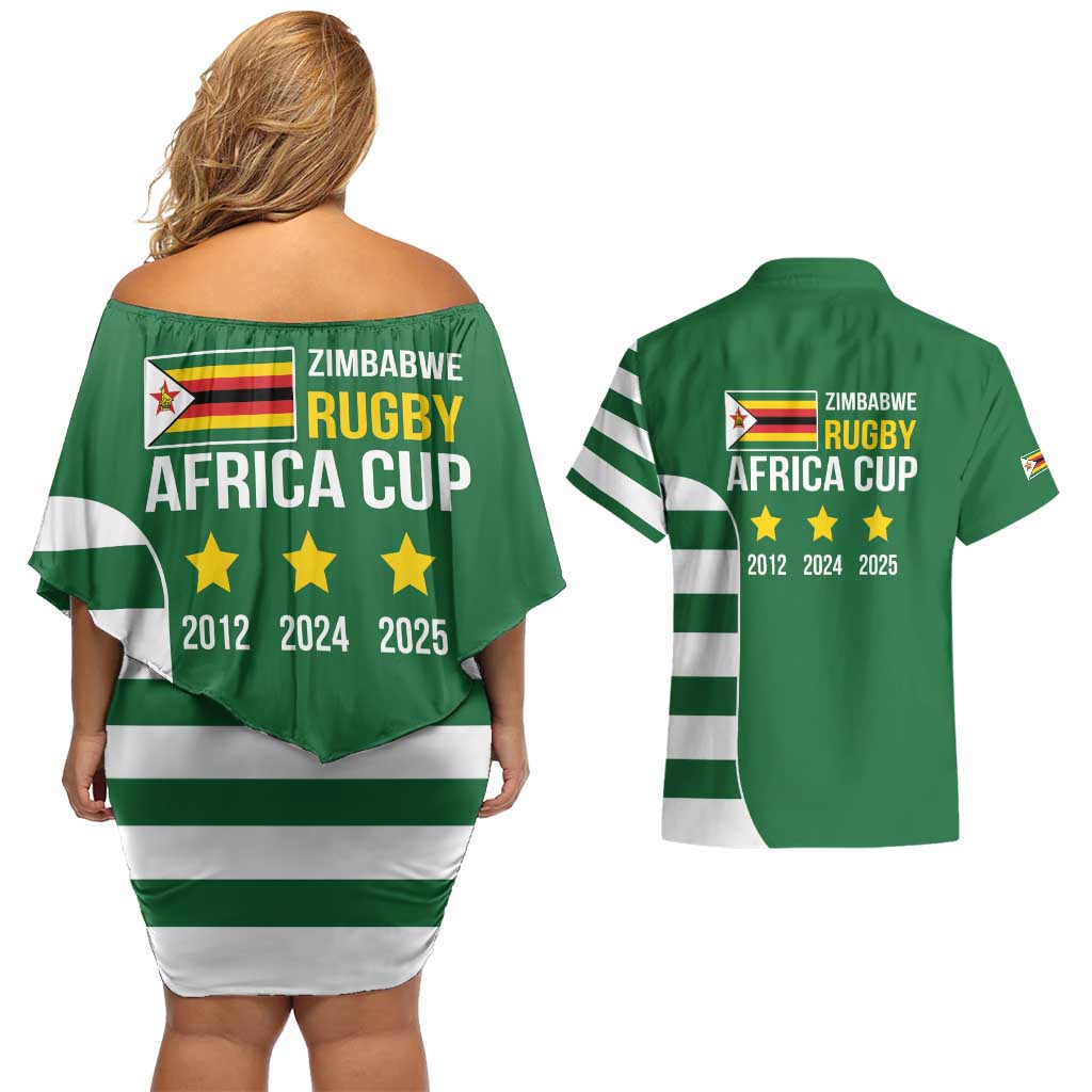 Zimbabwe Rugby Couples Matching Off Shoulder Short Dress and Hawaiian Shirt One For The History Sables - Wonder Print Shop