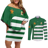 Zimbabwe Rugby Couples Matching Off Shoulder Short Dress and Long Sleeve Button Shirt One For The History Sables - Wonder Print Shop