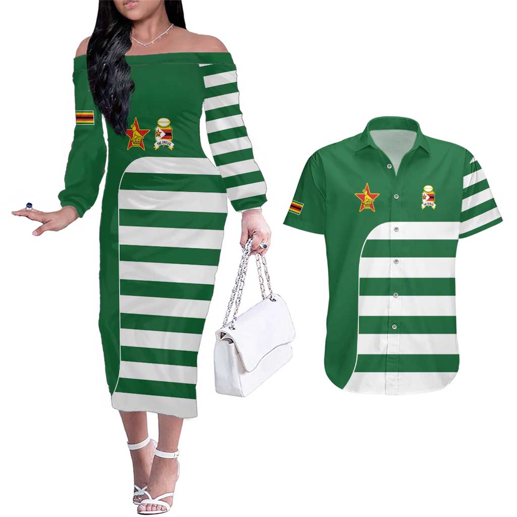 Zimbabwe Rugby Couples Matching Off The Shoulder Long Sleeve Dress and Hawaiian Shirt One For The History Sables - Wonder Print Shop