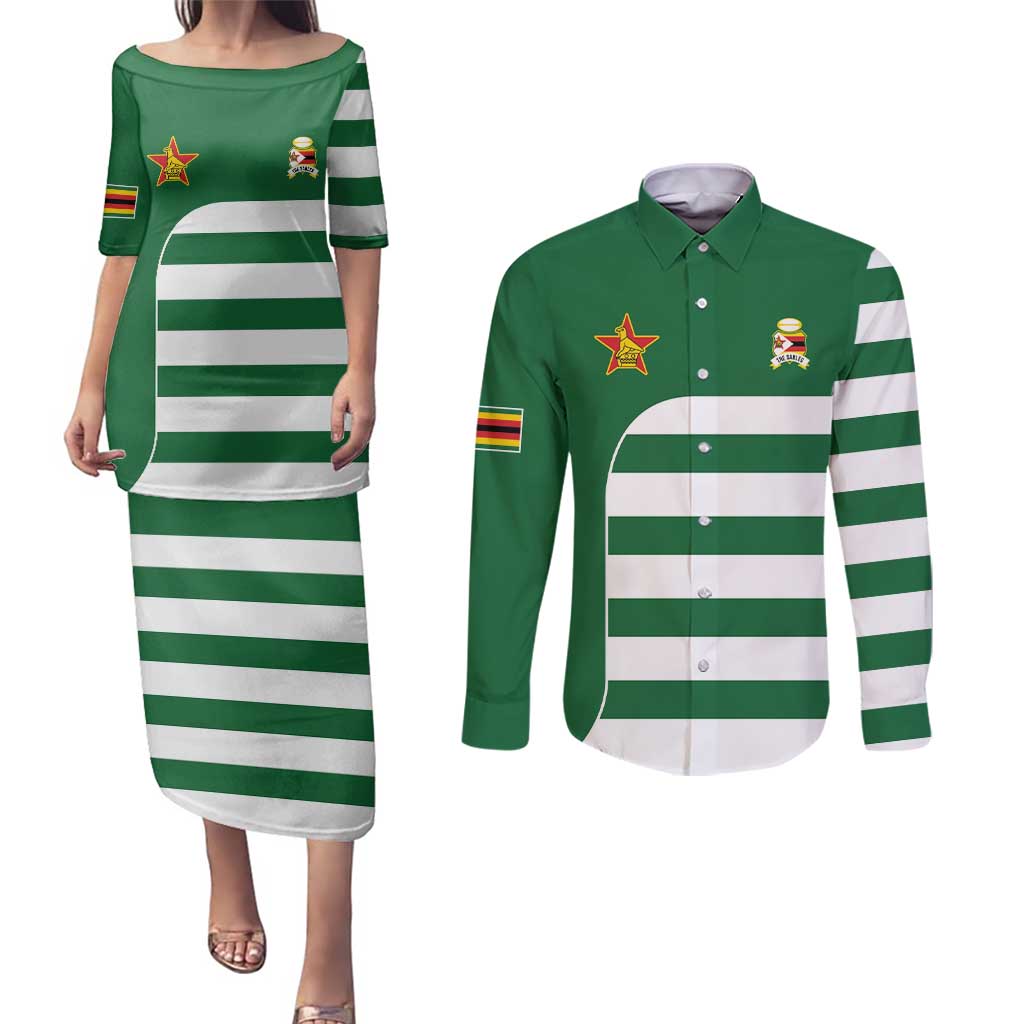 Zimbabwe Rugby Couples Matching Puletasi and Long Sleeve Button Shirt One For The History Sables - Wonder Print Shop