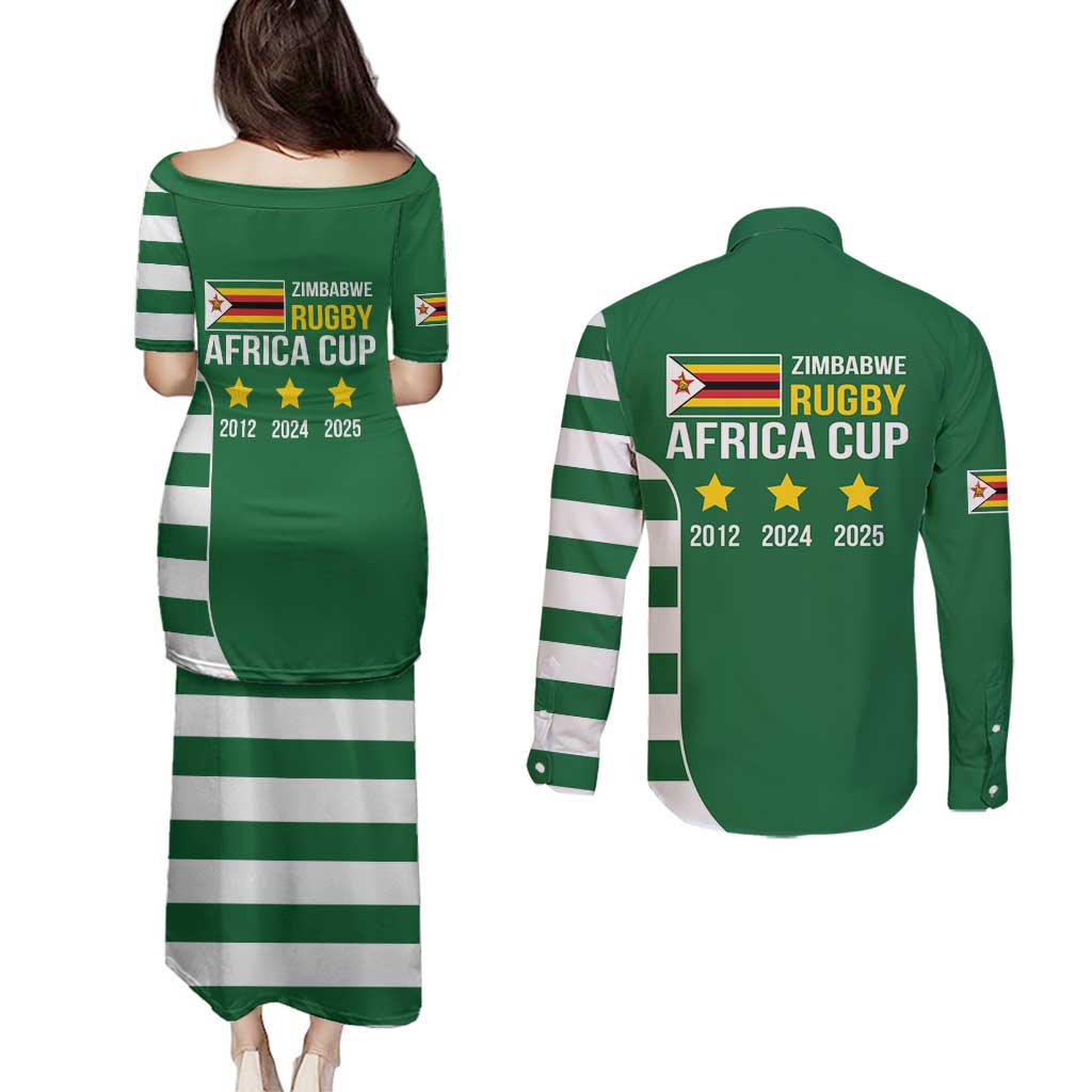 Zimbabwe Rugby Couples Matching Puletasi and Long Sleeve Button Shirt One For The History Sables - Wonder Print Shop