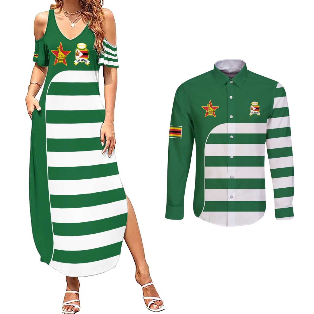 Zimbabwe Rugby Couples Matching Summer Maxi Dress and Long Sleeve Button Shirt One For The History Sables - Wonder Print Shop