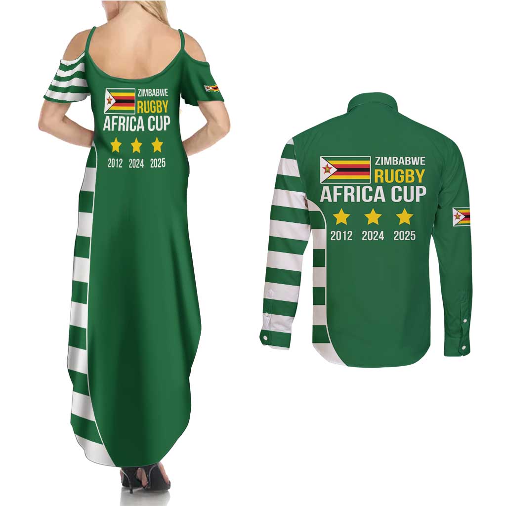 Zimbabwe Rugby Couples Matching Summer Maxi Dress and Long Sleeve Button Shirt One For The History Sables - Wonder Print Shop